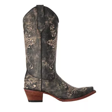 CIRCLE G by CORRAL Womens Black Crackle/Bone Embroidery Boots (L5048-LD)
