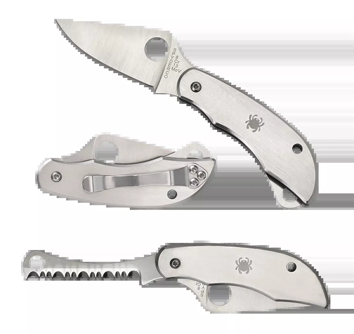 Clipitool Silver 4.57″/4.59″ Part Serrated Folding Knife w Screwdriver/Opener