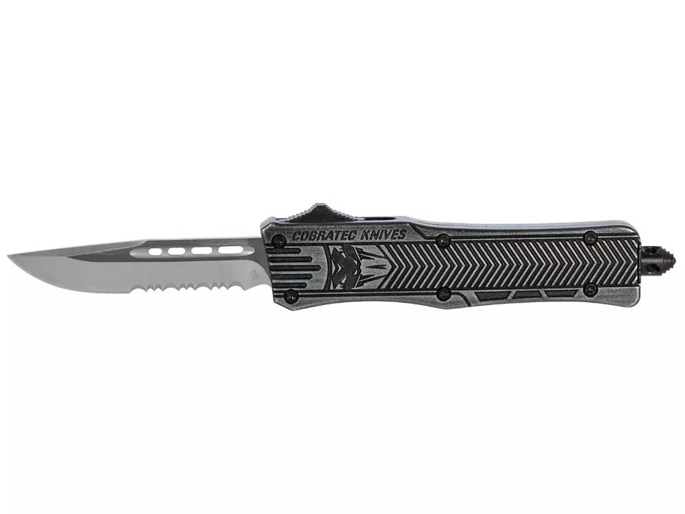 CobraTec 2.75" OTF Part Serrated D2 Black Stonewashed Aluminum