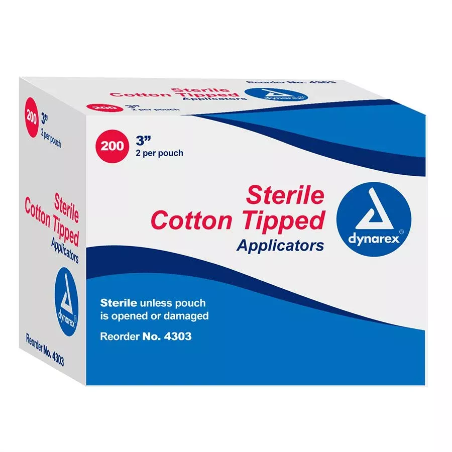 Cotton tipped applicator, Sterile 3″, 200 per box, packaged as 100 2-packs