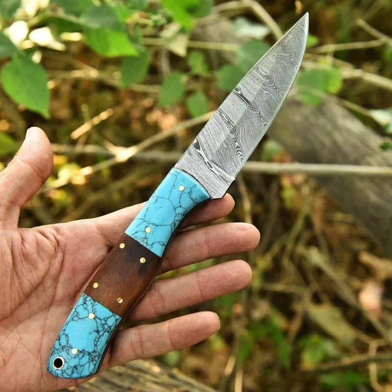Custom Handmade 5-Inch Small Hunting KnifeDamascus Steel Blade