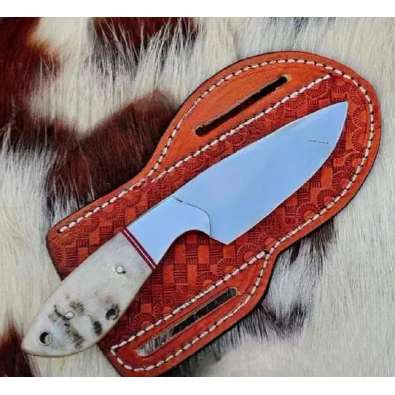 Custom Handmade Bull Cutter Knife with Leather SheathJ2 Steel Blade