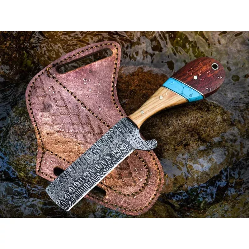 Custom Handmade Bull Cutters with Damascus Steel BladeRanch & Leatherwork Essential