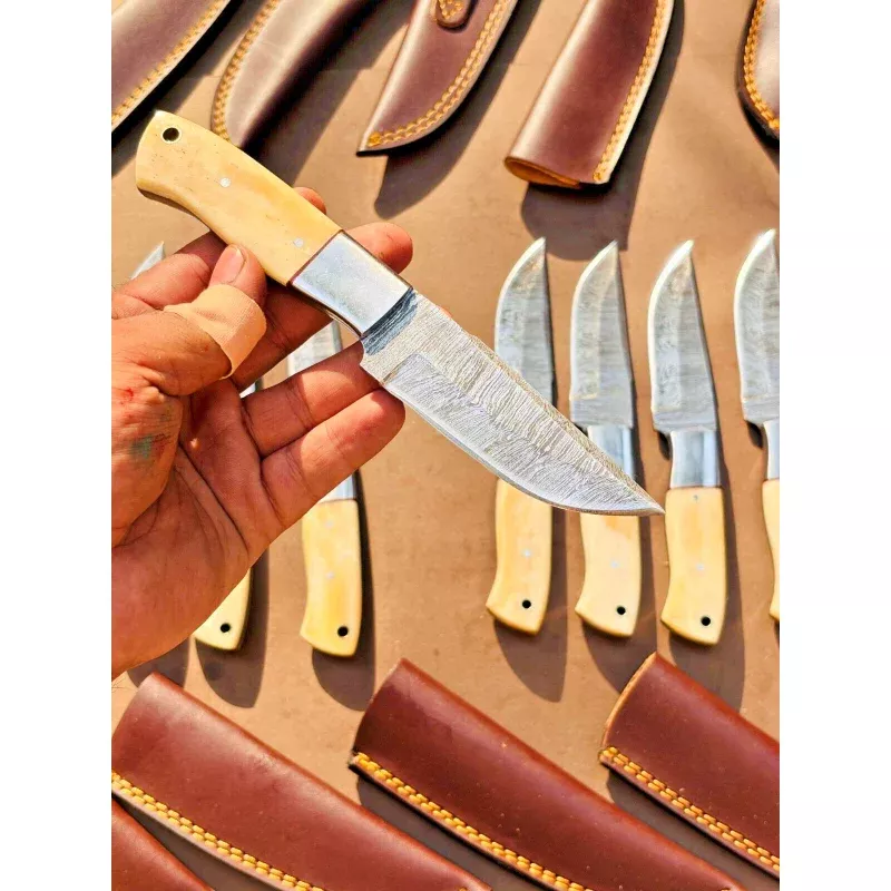 Custom Handmade Damascus Skinner Knife with Camel Bone HandlePremium Hunting Gift