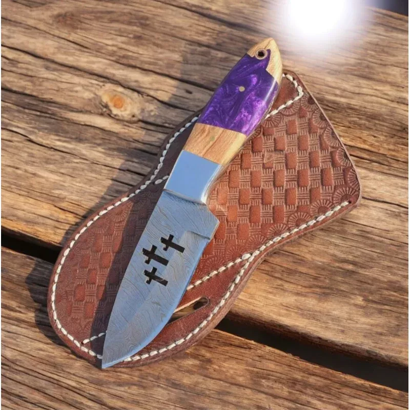 Custom Handmade Damascus Skinner Knife with Olive Wood HandlePremium Hunting & Outdoor Knife