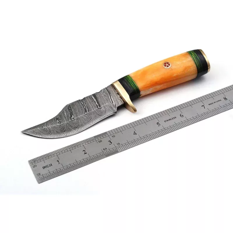 Custom Handmade Damascus Skinning Knife with Camel Bone HandlePerfect Gift for Hunters