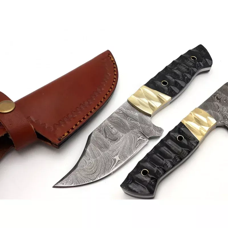 Custom Handmade Damascus Skinning Knife with Resin & Brass Handle