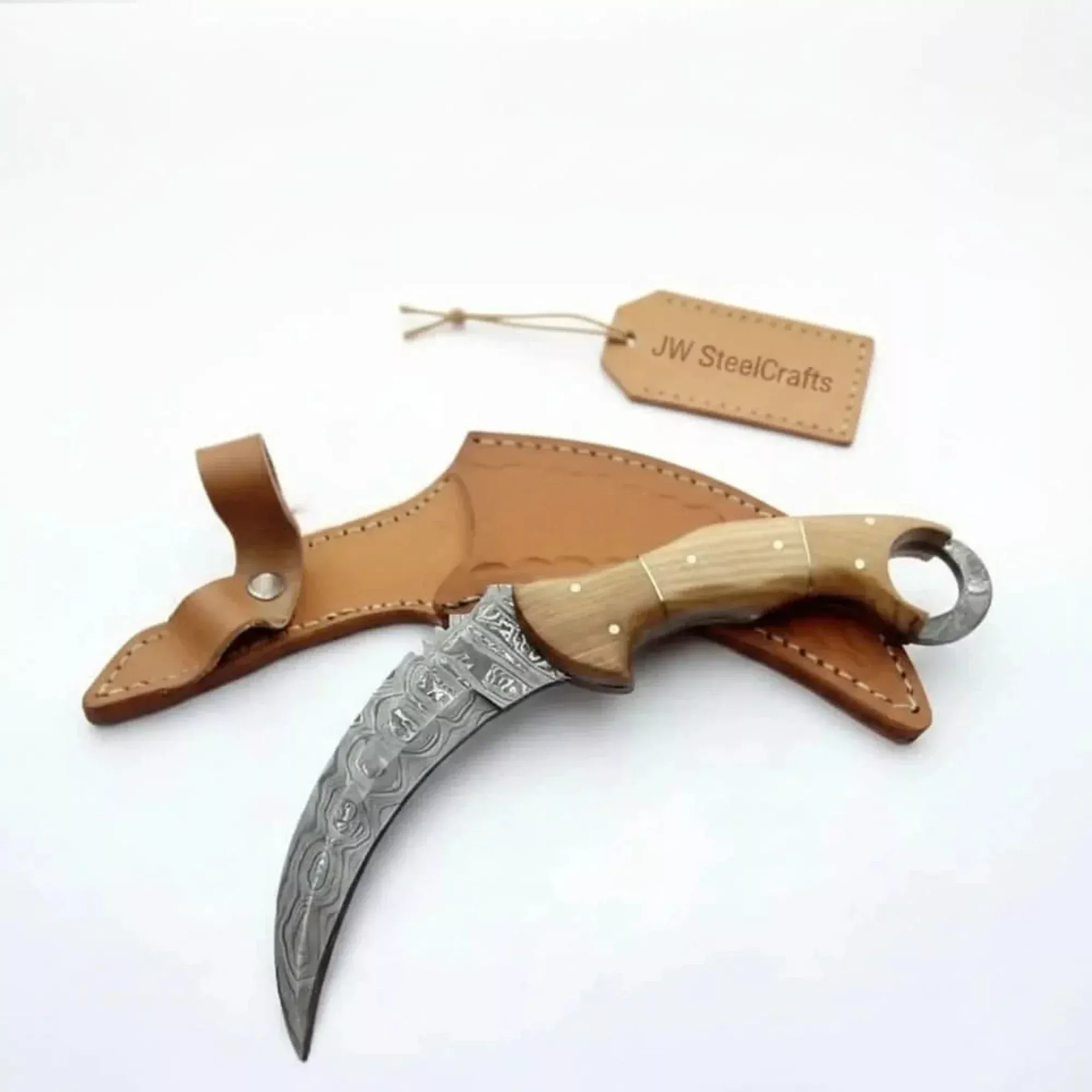 Custom Handmade Damascus SteelFull Tang Karambit Knife