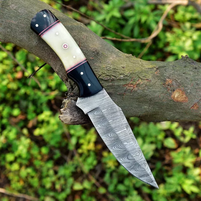 Custom Handmade Skinning Knife Set – 4.5 Damascus Blade, Camel Bone & Resin Handle