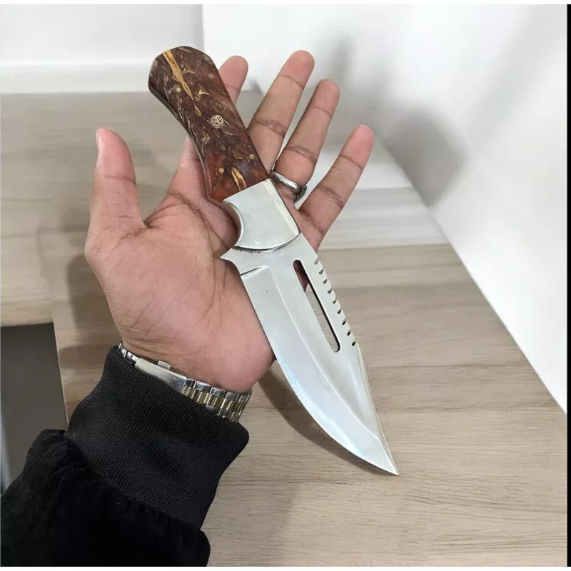 D2 Steel Hunting Knife with Pine Cone Handle & Leather Case
