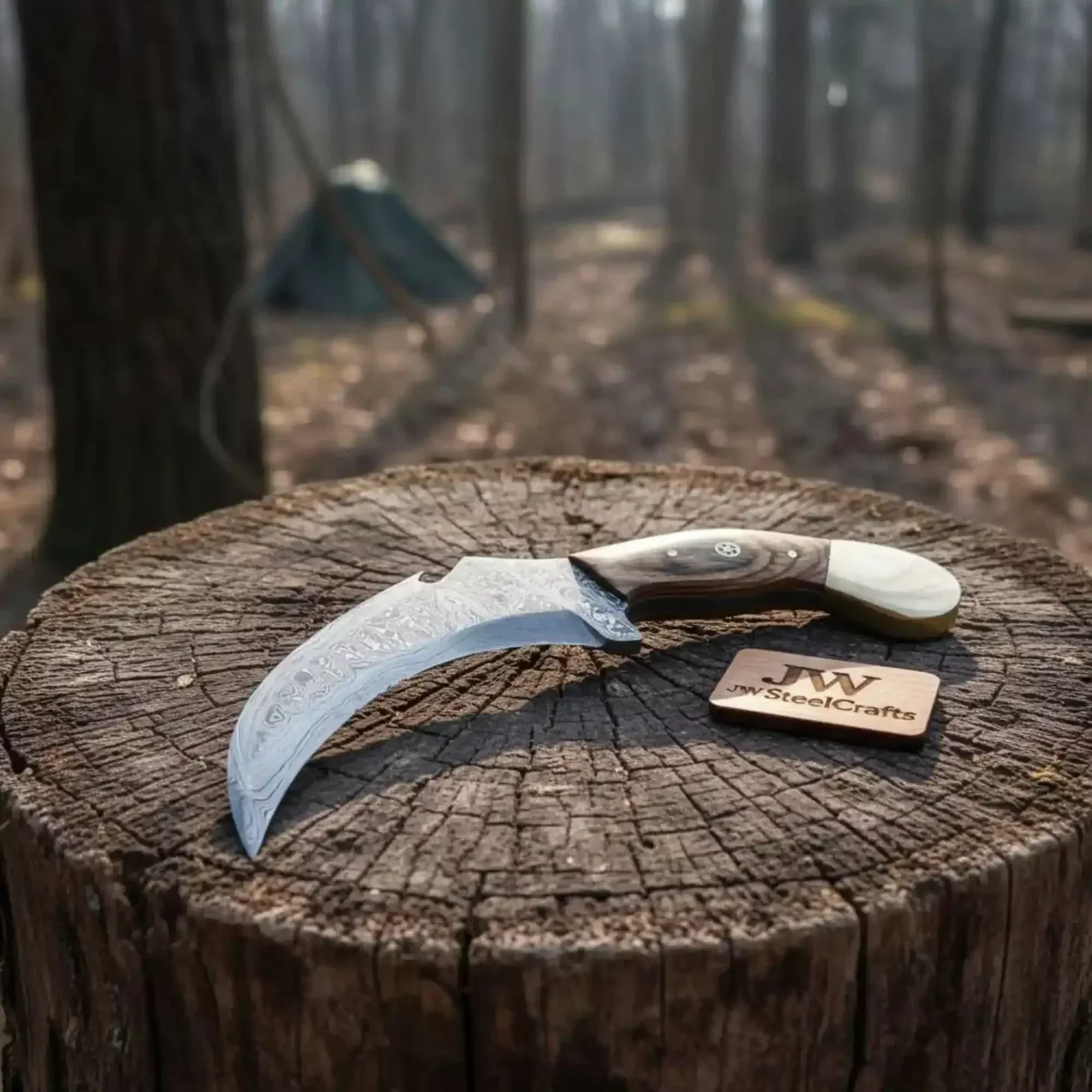 Damascus karambit knife..