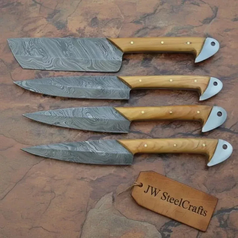 Damascus Kitchen Knife Set of 4 – Hand-Forged Full Tang Blades