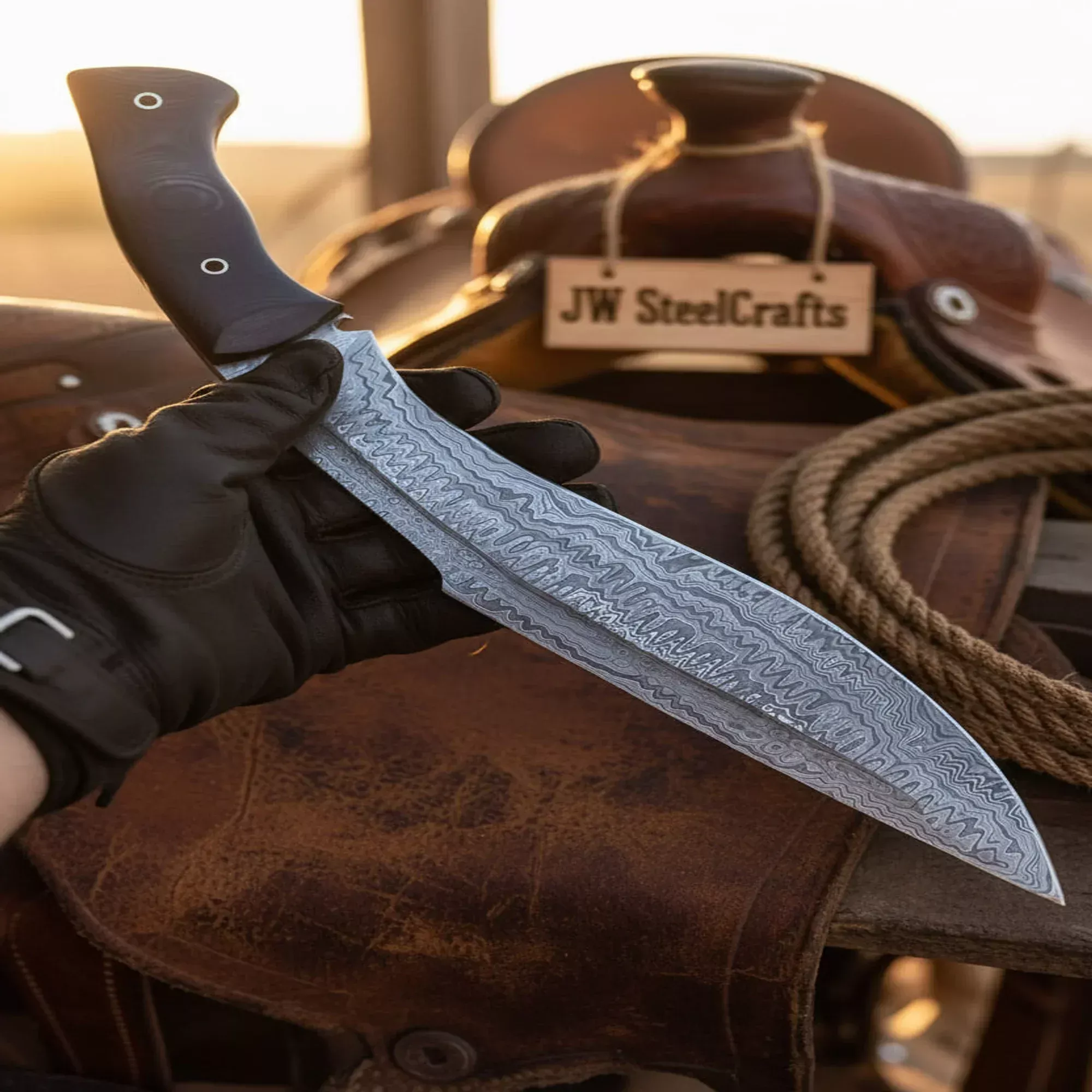 Damascus Kukri Machete – Handmade Forged Outdoor Chopping Knife