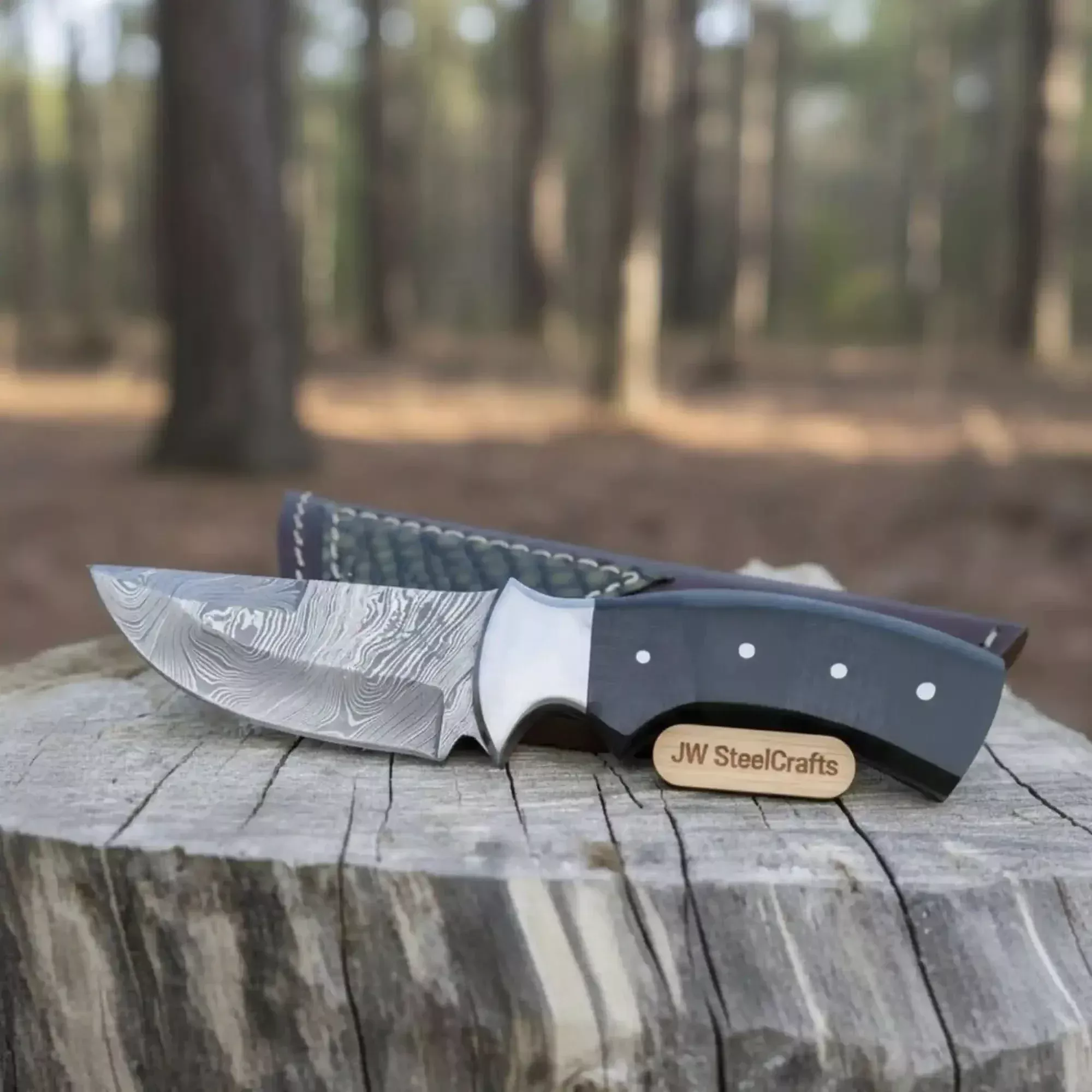 Damascus Skinner Knife Green Black Micarta Handle 3 Inch Blade