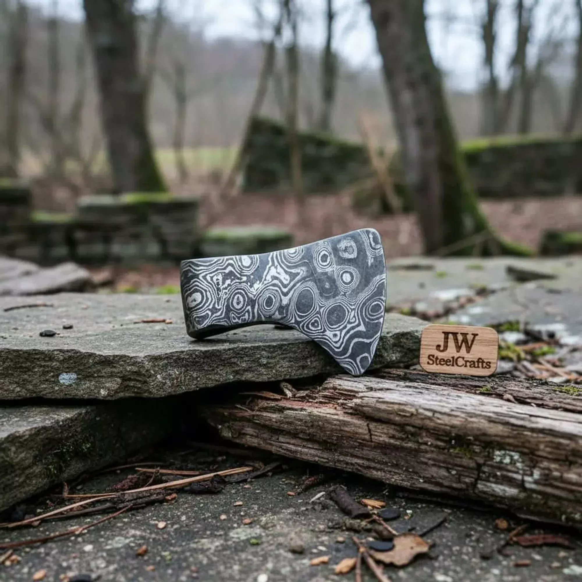 Damascus Viking Axe Pendant with Raindrop Pattern Steel