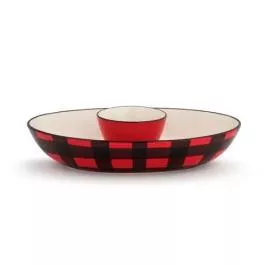 Demdaco Red/Black Plaid Chip & Dip Set