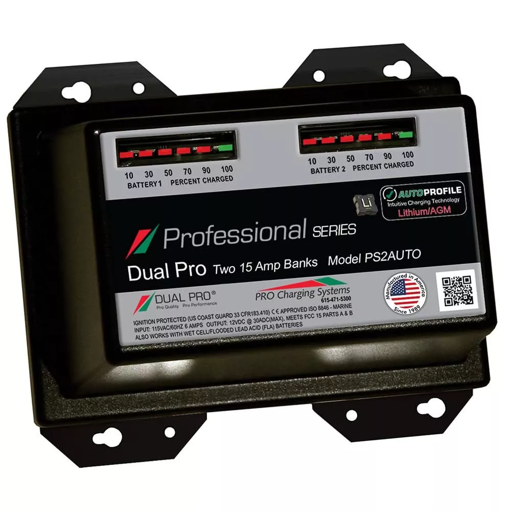 Dual Pro PS2 Auto 15A – 2-Bank Lithium/AGM Battery Charger [PS2AUTO]