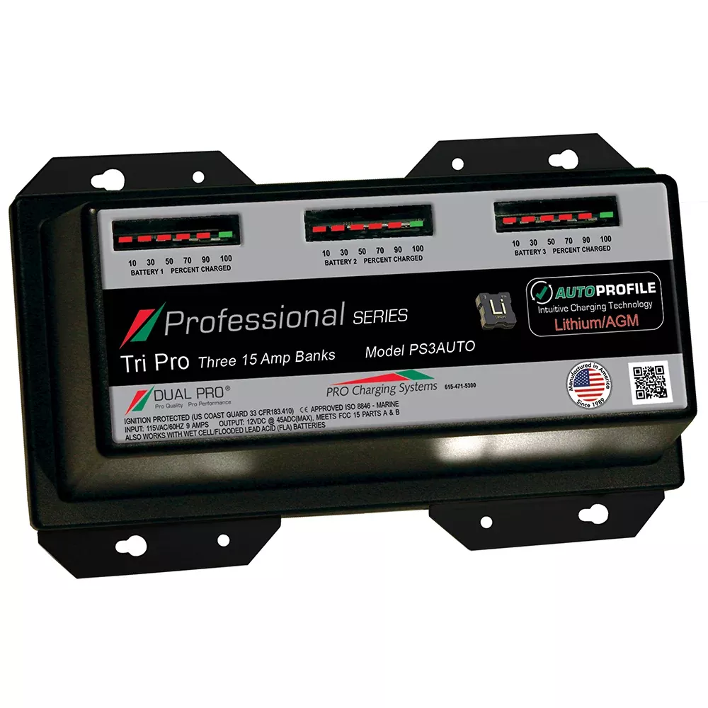 Dual Pro PS3 Auto 15A – 3-Bank Lithium/AGM Battery Charger [PS3AUTO]