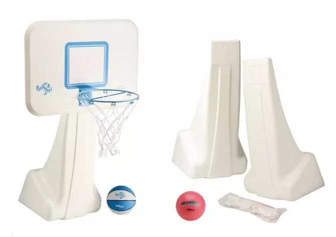 Dunn-Rite PoolSport Stainless Combo Poolside Basketball and Volleyball Game Set• BV700