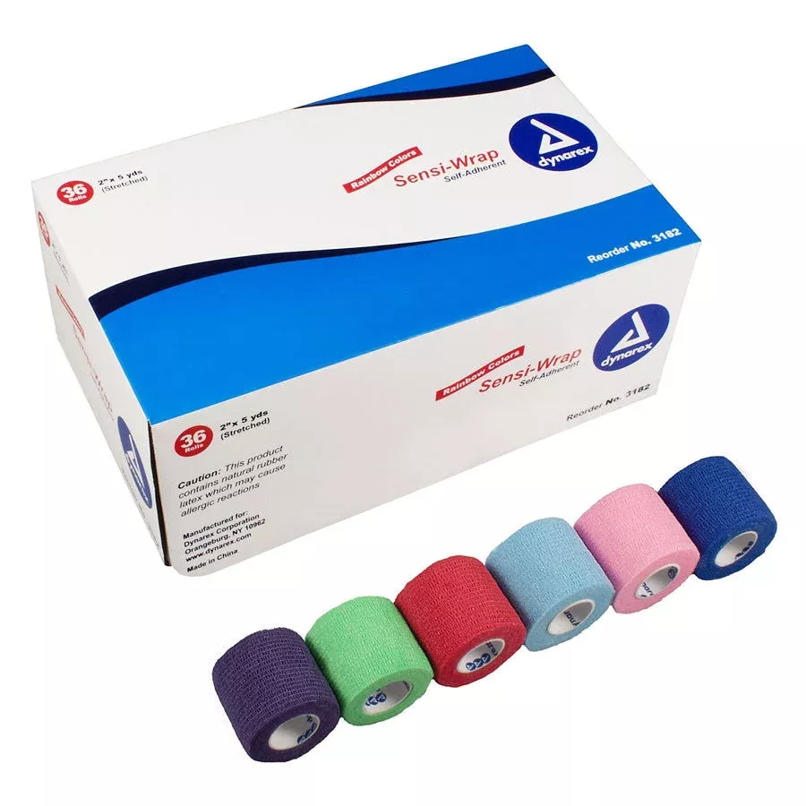 Dynarex Sensi Wrap Self Adherent Wrap – Rainbow, 6 of Each Color, 2″x 5 yards., 36/cs