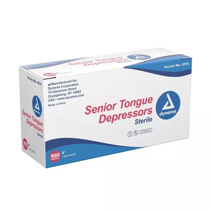 Dynarex Tongue Depressor, Senior, Sterile 6″ – Box of 100