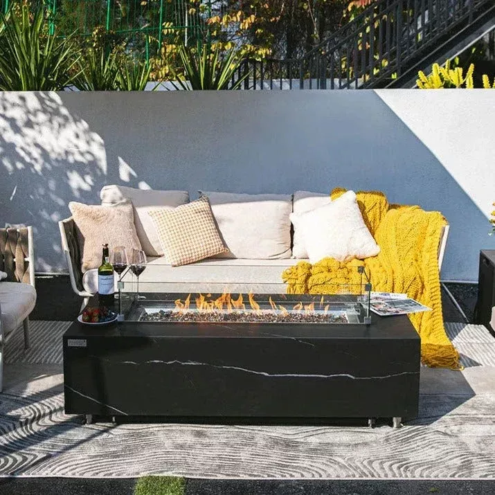 Elementi Plus – Varna Marble Porcelain Fire Table 60″