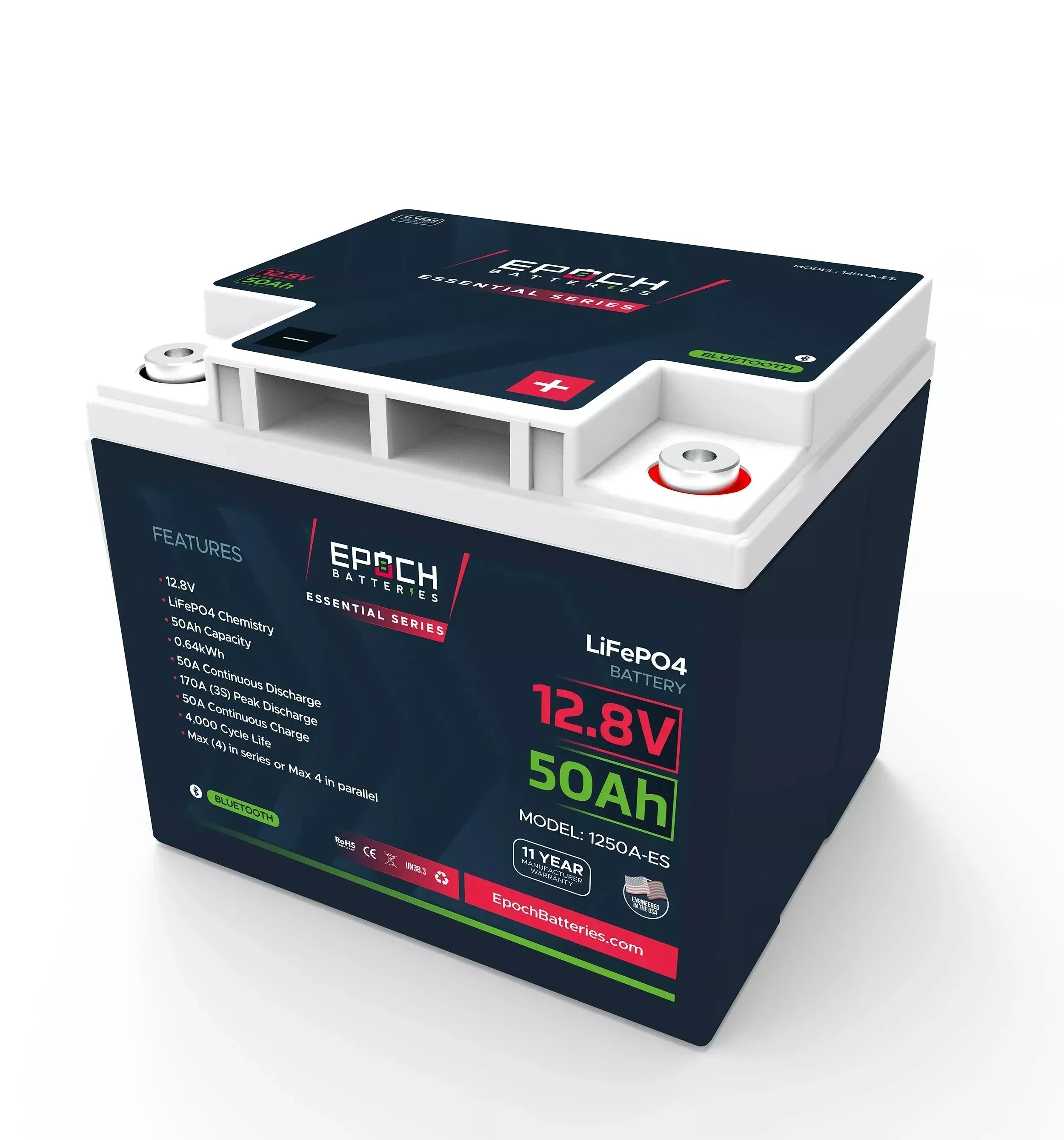 Epoch Batteries 12V 50Ah (0.64kWh) Essential Series - Bluetooth LiFePO4 Battery