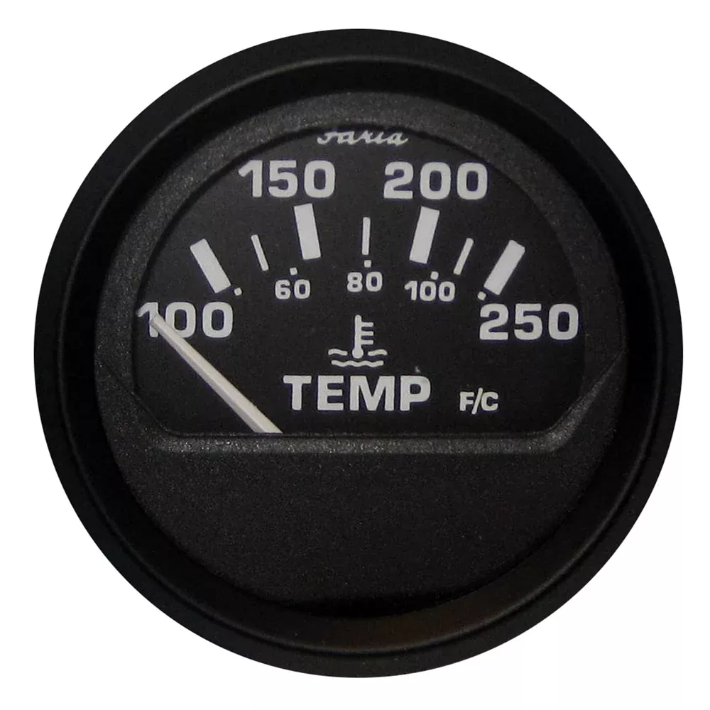Faria Euro Black 2″ Water Temperature Gauge (100-250 DegreeF) [12812]