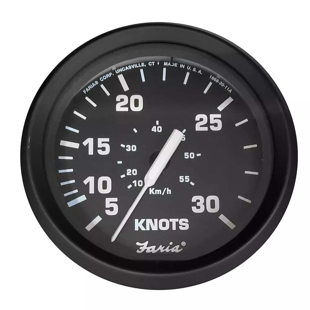 Faria Euro Black 4″ Speedometer – 30 Knot (Pitot)
