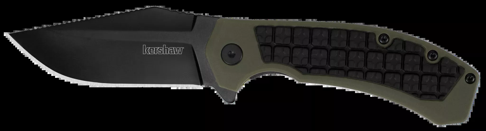 Faultline 3" Folding Drop Point Plain Blade Knife - Black/Green