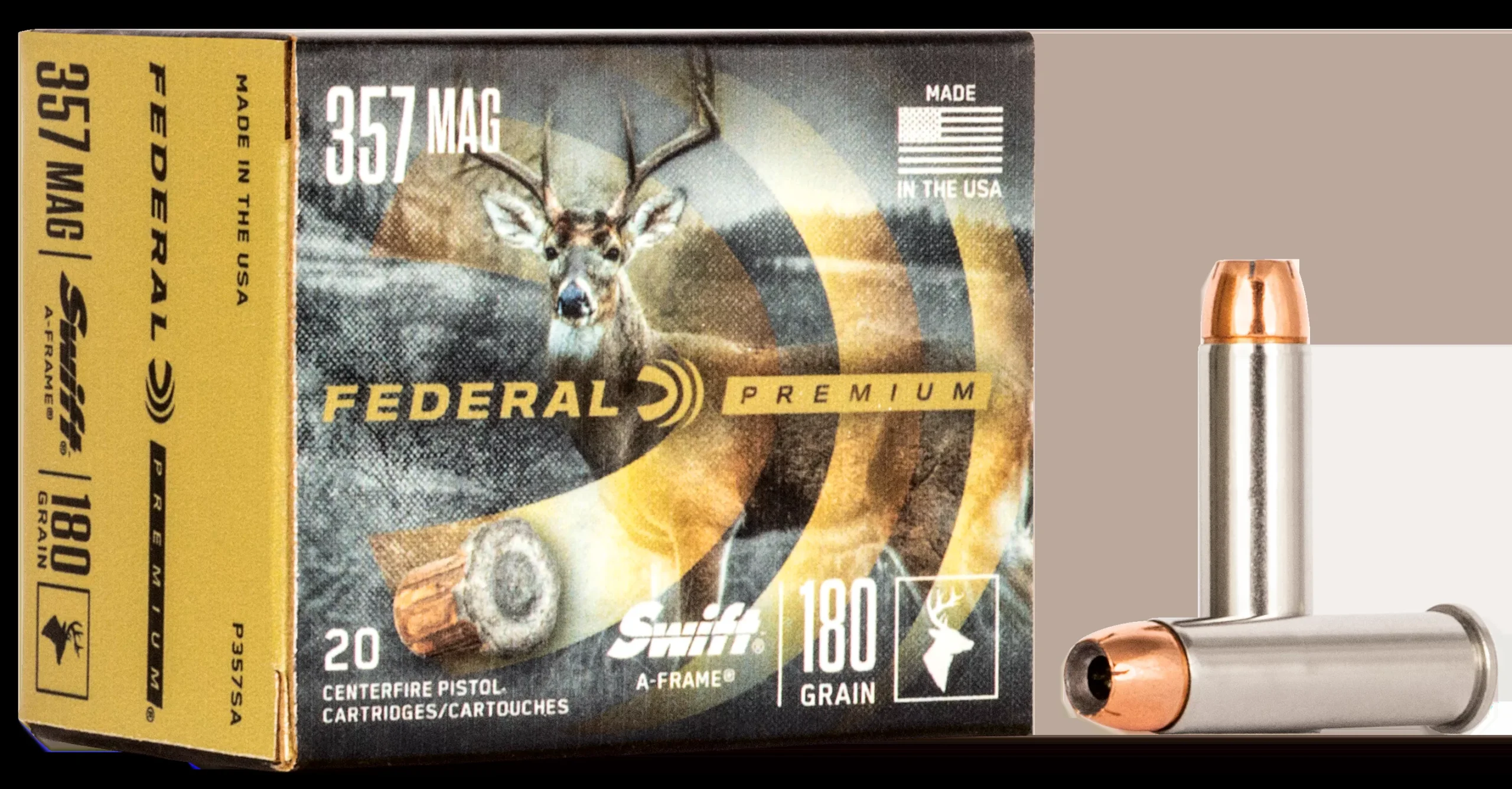 Federal Premium 357 Mag 180 gr Swift A-Frame (SWFR) 20 Bx/ 10 Cs