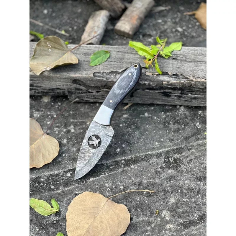 FIXED BLADE POCKET KNIFE, PERSONALIZED DAMASCUS STEEL FIXED BLADE HUNTING KNIFE
