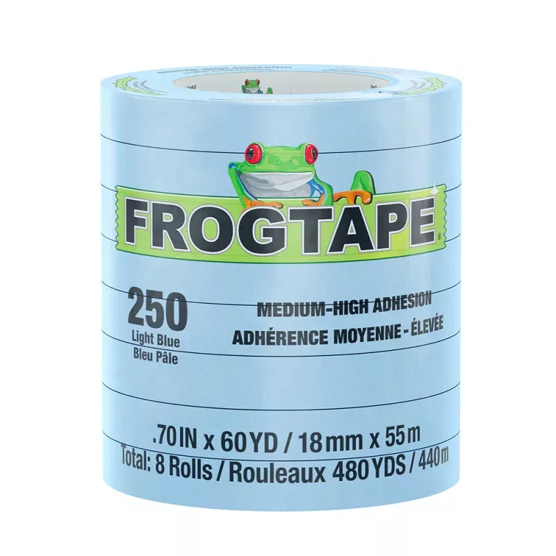 FrogTape CP 250 Medium-High Adhesion Masking Tape – 18MM x 55M x 12-Pack – Light Blue – Rated f/250F