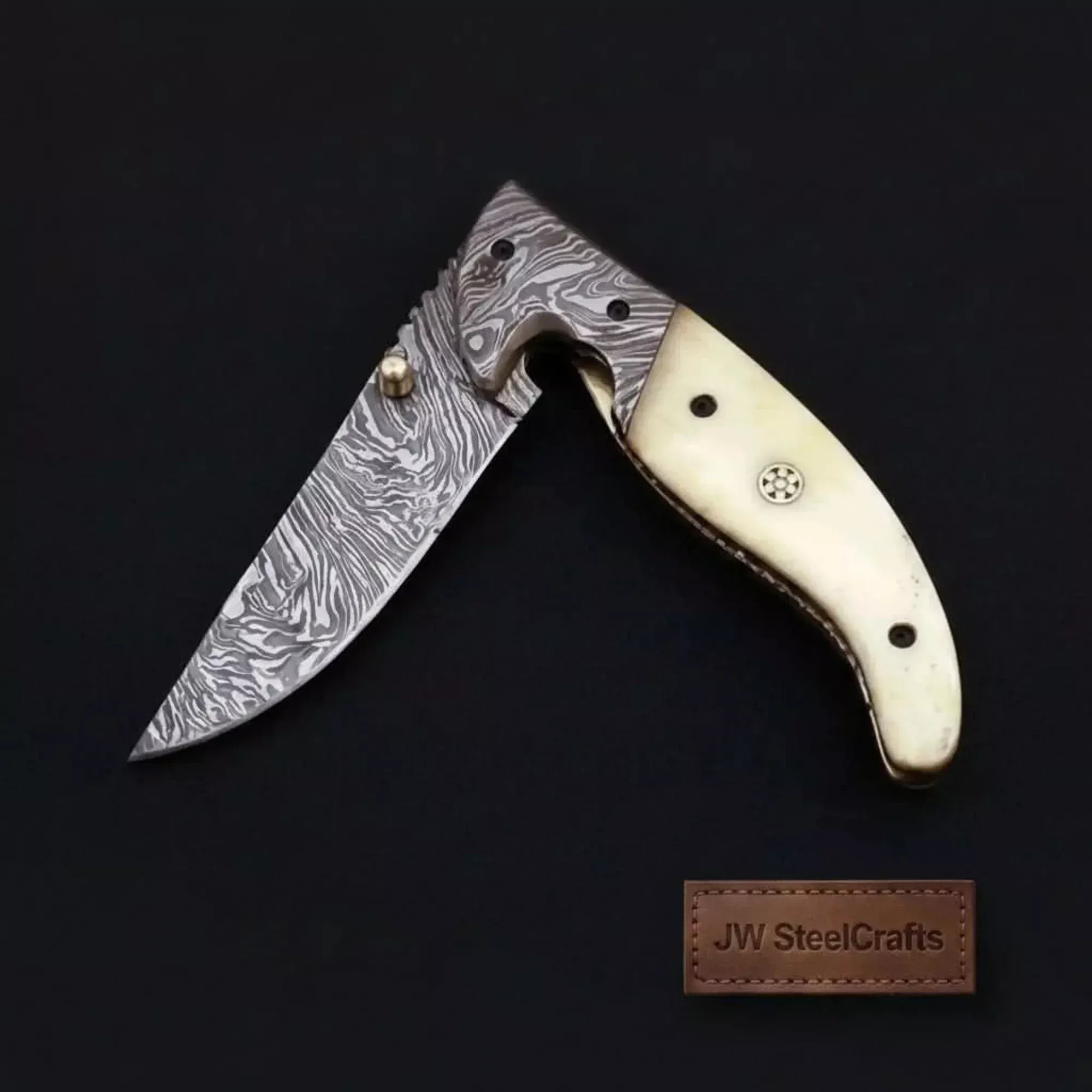 Frontrunner Camel Bone folding knife with Leather Sheath