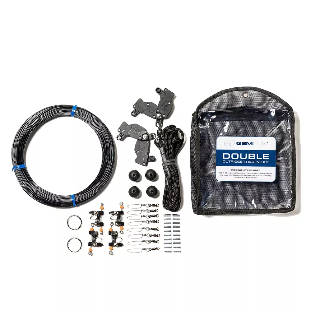 Gemlux | Double Outrigger Rigging Kit | Model OR-RK-2B & OR-RK-2W | Line Length 100 Yards | 400 lbs Line Strength | For 18′ Poles | Offshore Fishing Rigging Kit