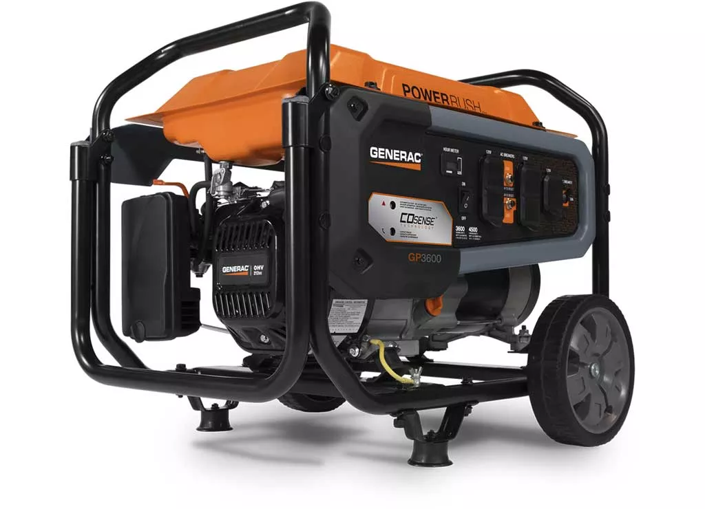 Generac GP3600 4500/3600-Watt Gasoline Powered Recoil Start Portable Generator with COSense• 7721
