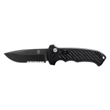 Gerber 30-000377N 06 Auto Knife 3.80" Drop Point Partially Serrated Edge Blade, Black G10 Handle