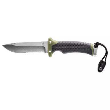 Gerber Ultimate Fixed Knife 4.75″ 7Cr Drop Point Partially Serrated Edge Blade, Rubber Handle with Sheath