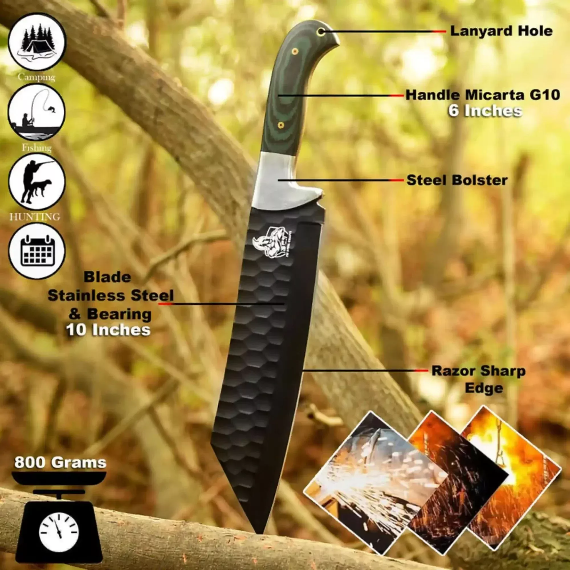 Greenleaf Forged Machete Knife 12″ Handmade Black Coated Full Tang