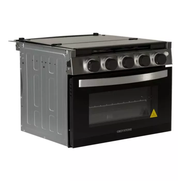Greystone Gas RV Range – 12V, 17″ Black with Stainless Steel • CF-RV17B