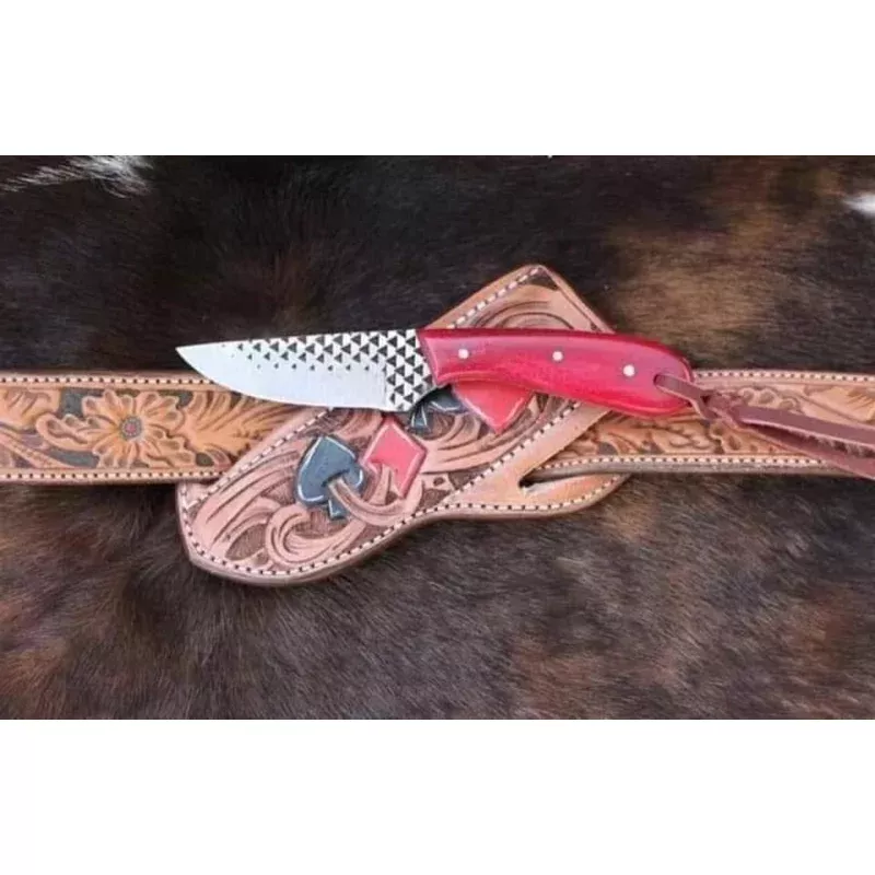 Handcrafted Cowboy Knife with Rasp Blade & Resin HandleLeather Sheath