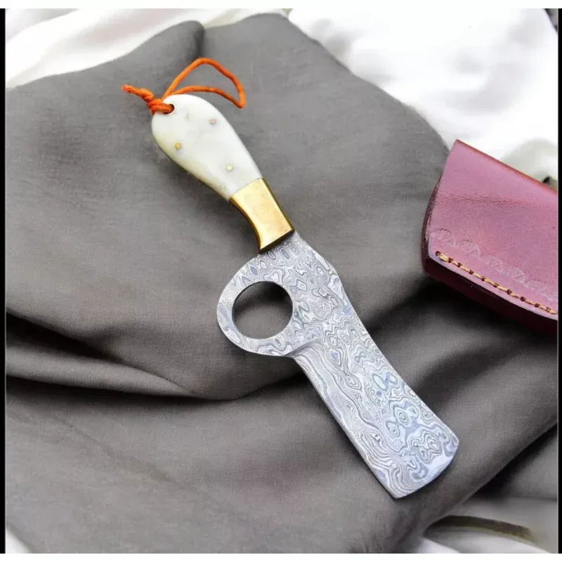 Handcrafted Western Belt KnifeDamascus Blade & Camel Bone Handle