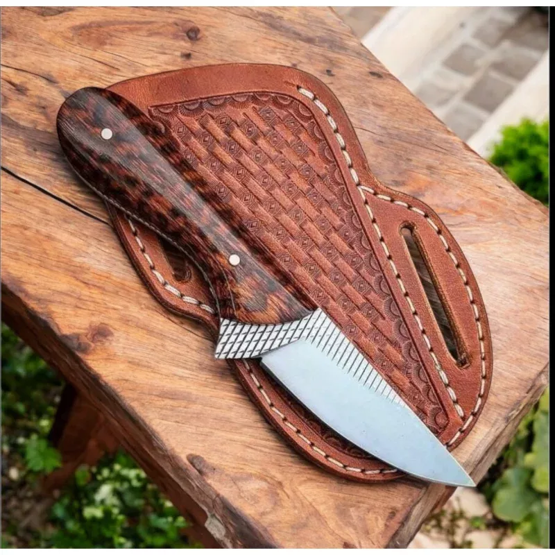 Handcrafted Western Knife9 Snake Wood Handle with Leather Sheath