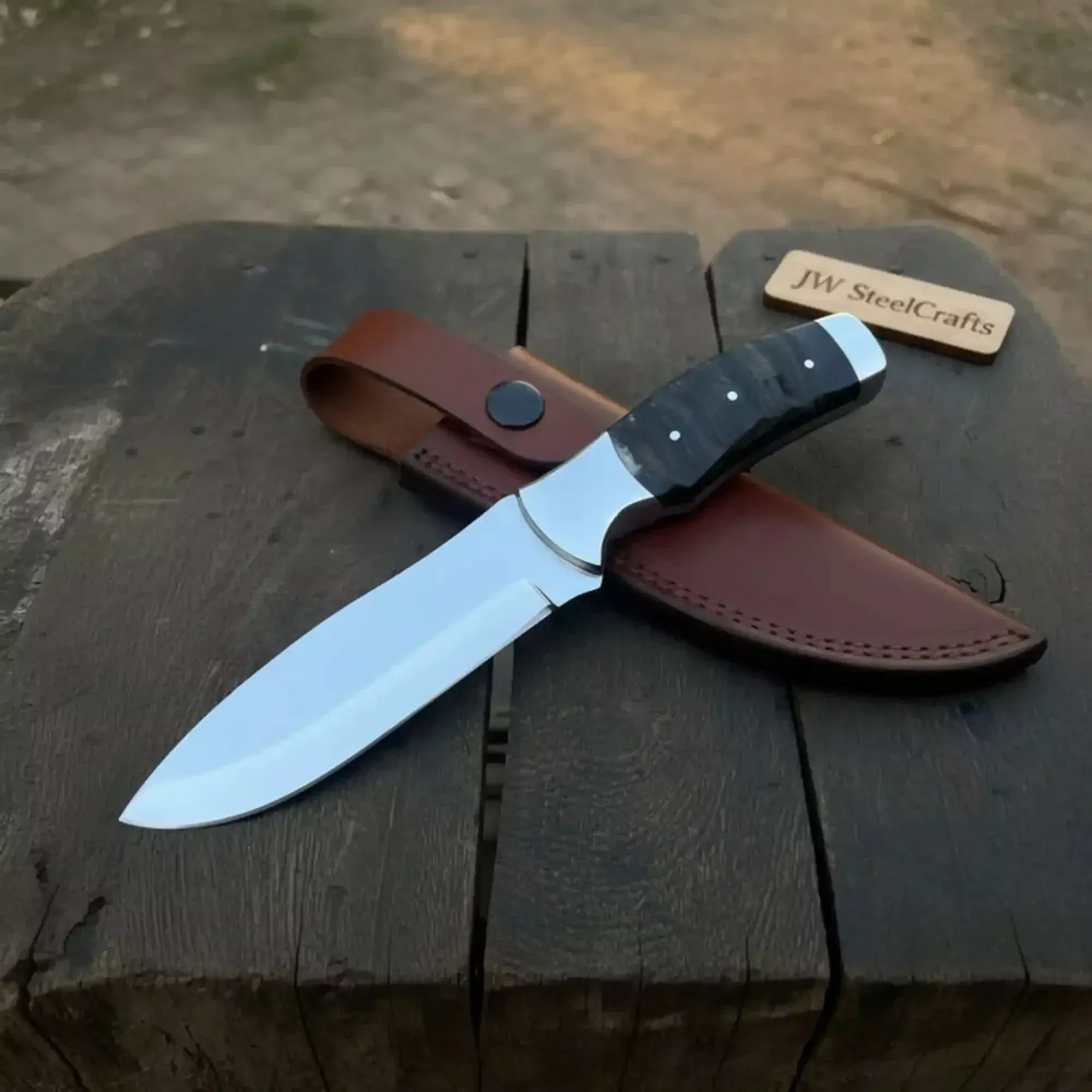 Handmade Blackjack Hunting Knife 9″ Full Tang Drop Point Blade with Ram Horn Handle