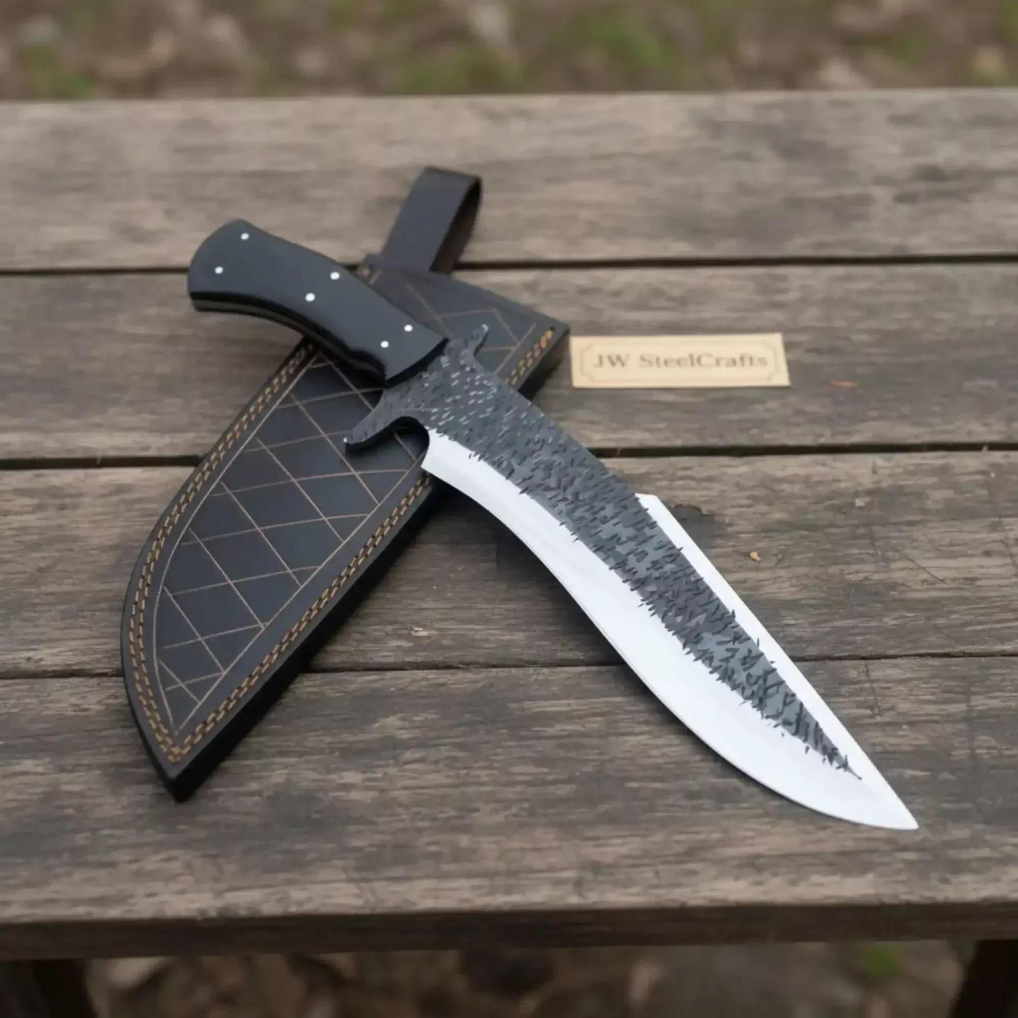 Handmade Carbon Steel Clip Point Bowie Knife with Black Micarta Handle
