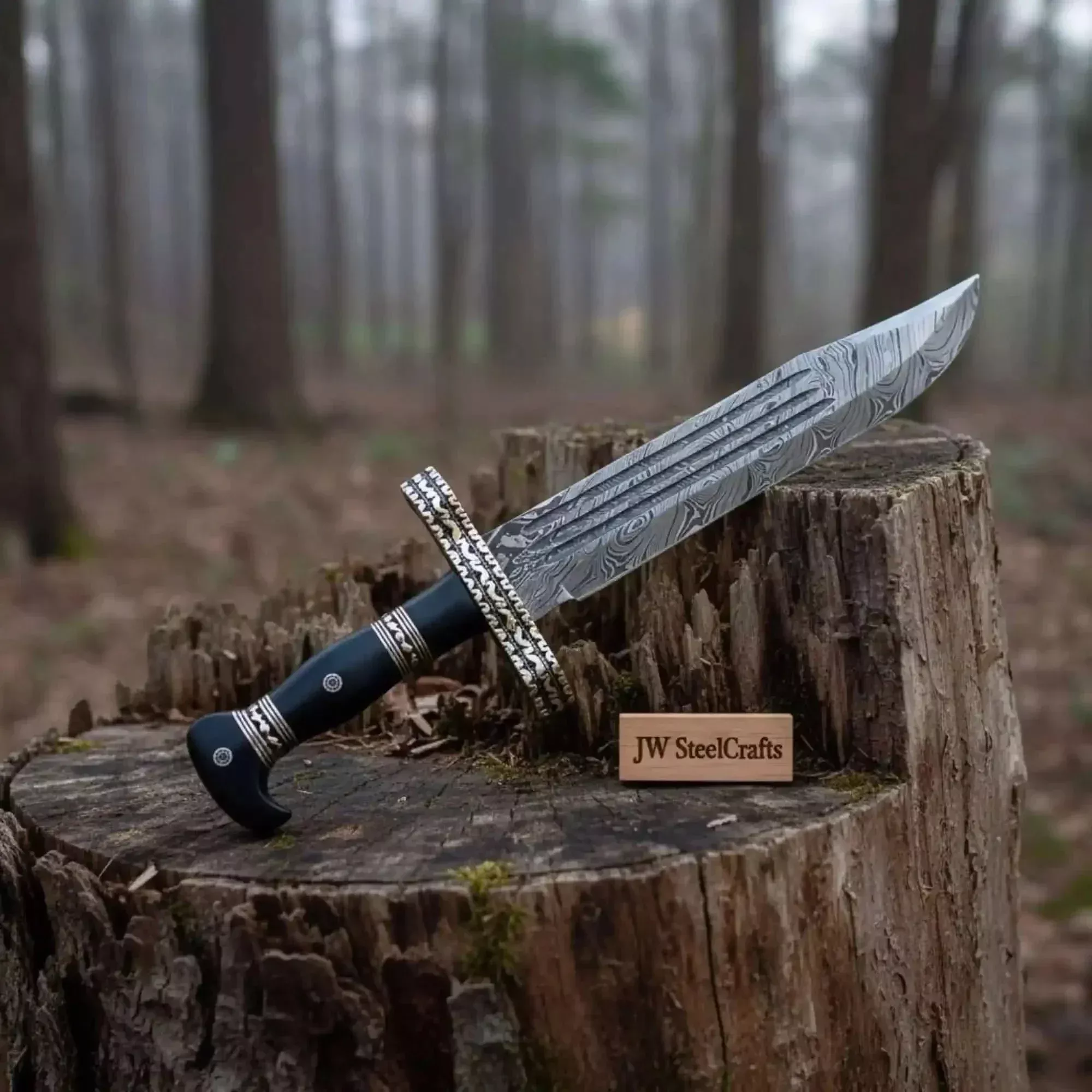 Handmade Coffin Handle Bowie Knife Hand-Engraved Damascus Steel