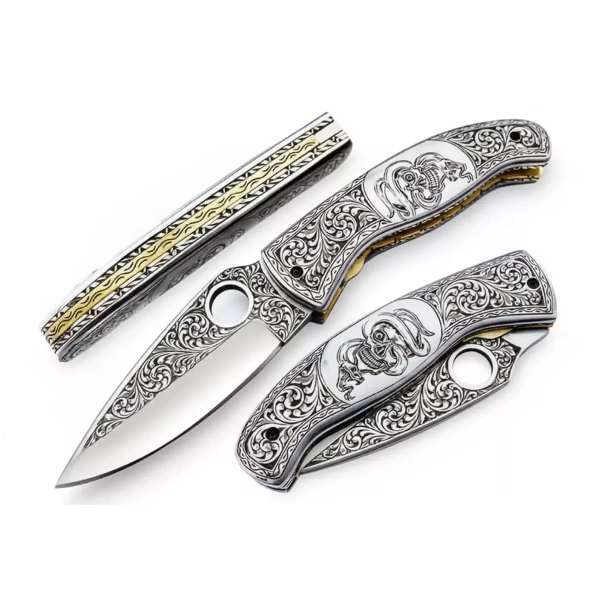 Handmade Damascus Folding Knife, Engraved Bone Handle Pocket Knife, Custom EDC Folder | JW SteelCrafts