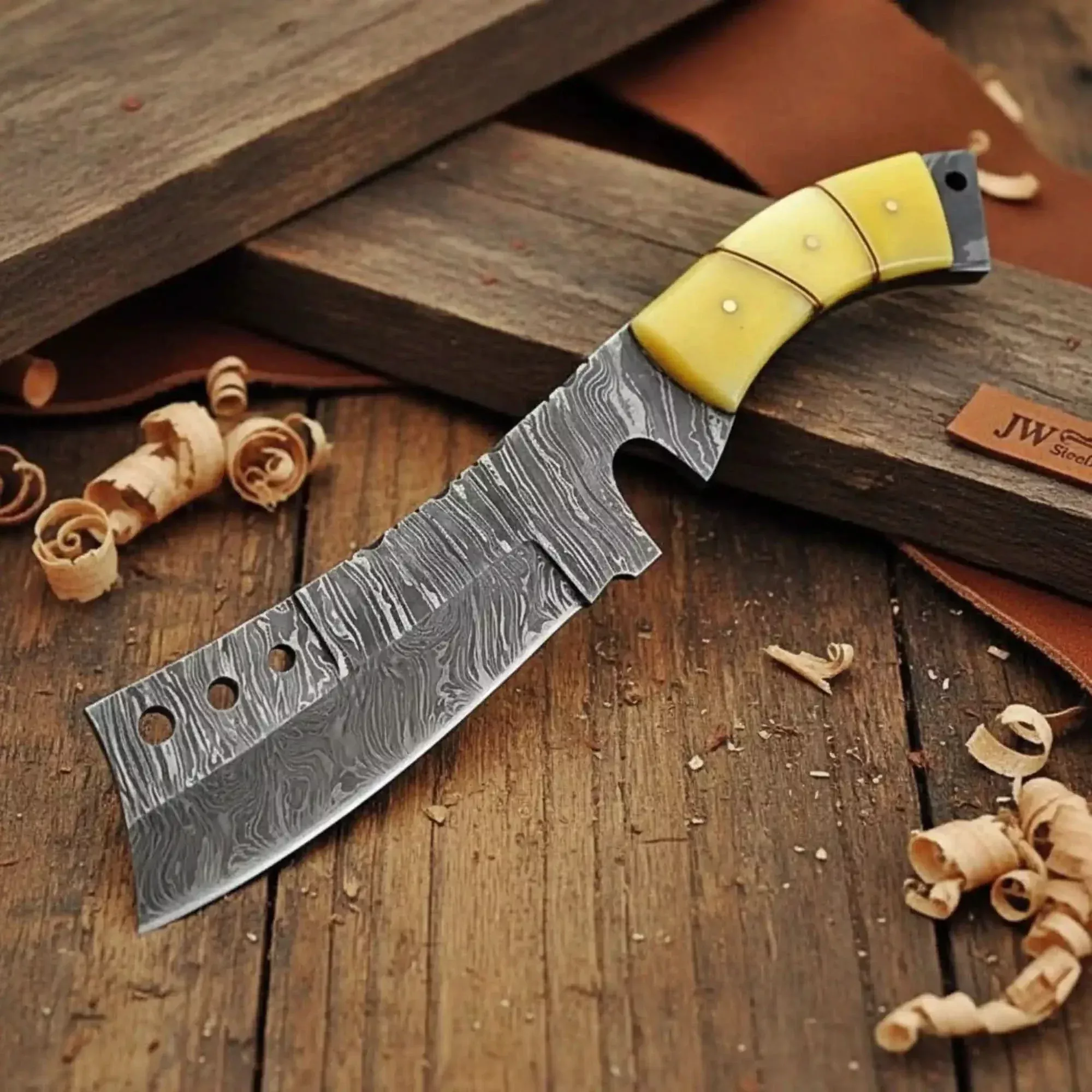 Handmade Damascus Tanto Knife with Camel Bone Handle | Full Tang Fixed Blade
