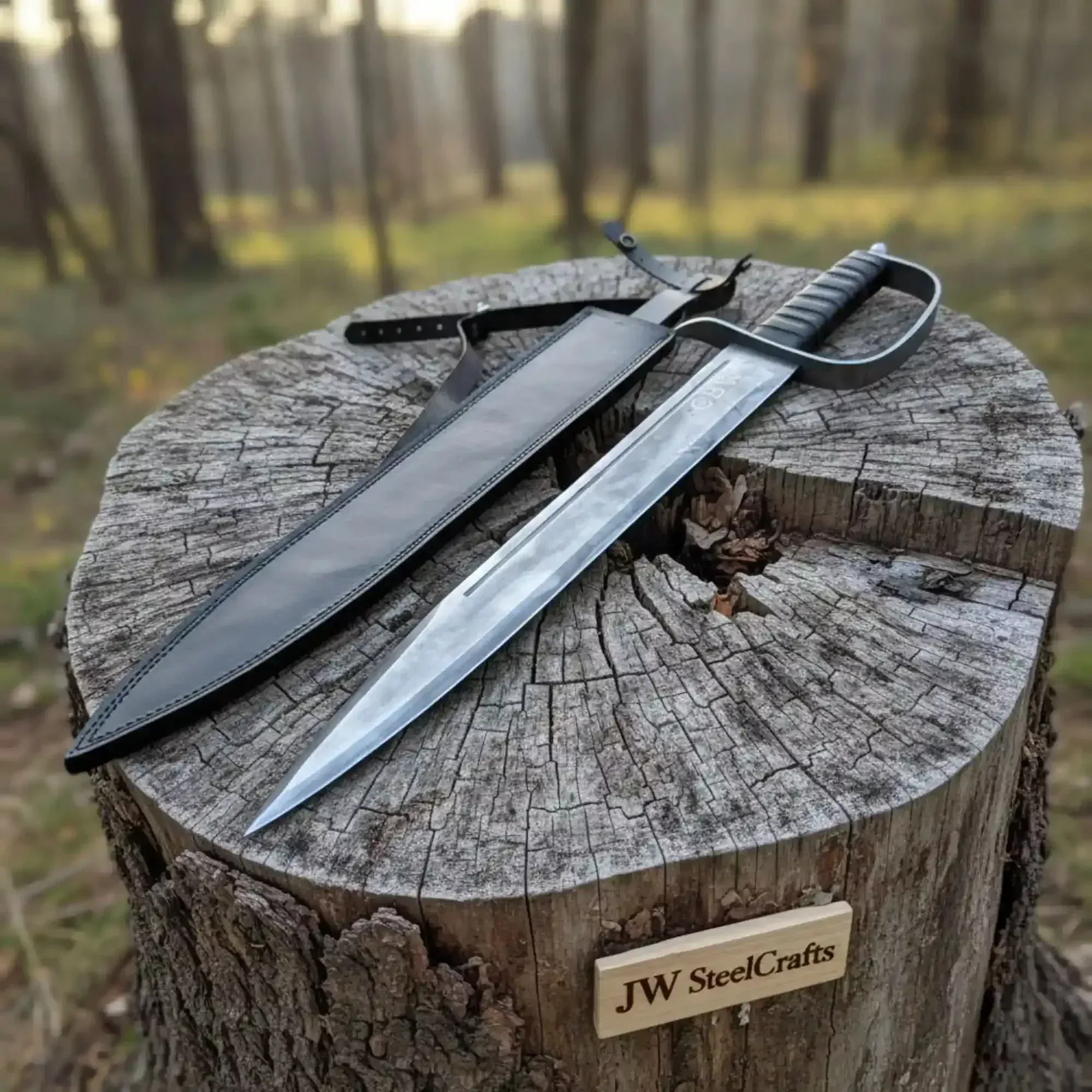 Handmade Medieval Short Sword Acid Washed Steel D-Guard Leather Sheath