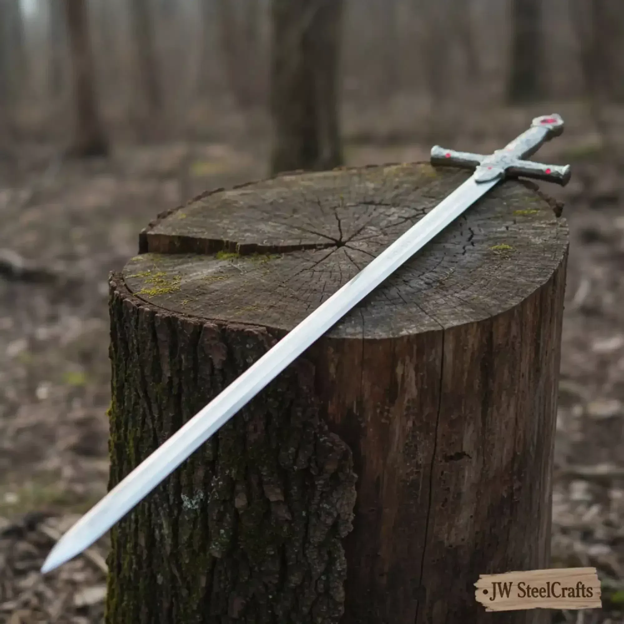 Handmade Sacred Gothic Royal Crusader Sword | Red Gemstone Replica